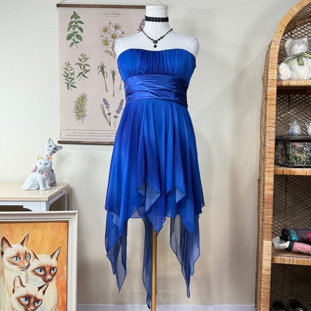 Y2k Asymmetric Fairy Hem Strapless Babydoll Dress Whimsy Party Romantic L 11